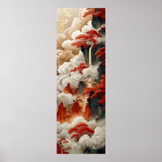 Chinesische Wolken Red Gold White Color Poster (Vorne)