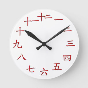 Chinesische Zahl-Uhr - Rot Runde Wanduhr