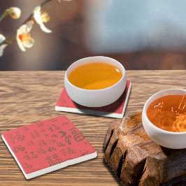 Chinesische Zeichenkalligraphie 福 Segnungen Steinuntersetzer