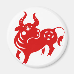 CHINESISCHE ZODIAC OX PAPERCUT ILLUSTRATION MAGNET