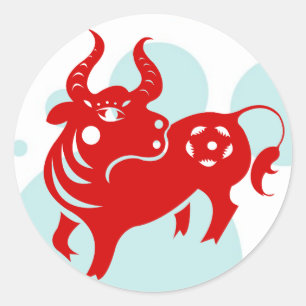 CHINESISCHE ZODIAC OX PAPERCUT ILLUSTRATION RUNDER AUFKLEBER
