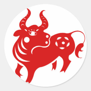 CHINESISCHE ZODIAC OX PAPERCUT ILLUSTRATION RUNDER AUFKLEBER