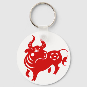 CHINESISCHE ZODIAC OX PAPERCUT ILLUSTRATION SCHLÜSSELANHÄNGER