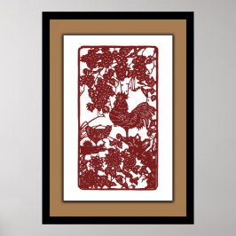 Chinesische Zodiac Rooster Papercut Szene Poster