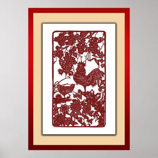 Chinesische Zodiac Rooster Papercut Szene Poster (Vorne)