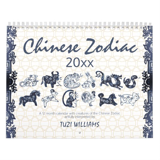 Chinesische Zodiac-Tiere Blue White Minimal Custom Kalender (Titelbild)