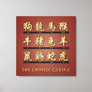 Chinesische Zodiakische Symbole in Gold II Leinwanddruck