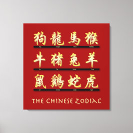 Chinesische Zodiakische Symbole in Gold Leinwanddruck