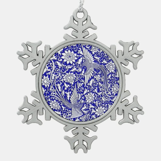 Chinesischer antiker doppelter Phoenix-Entwurf Schneeflocken Zinn-Ornament (Vorderseite)