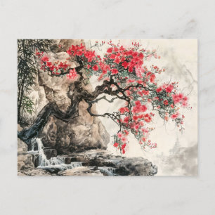 Chinesischer Aquarellbaum in Bergen Postkarte