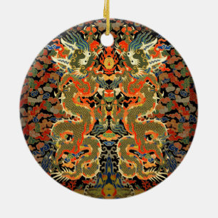 Chinesischer asiatischer Drache Farbige Kunst Keramik Ornament