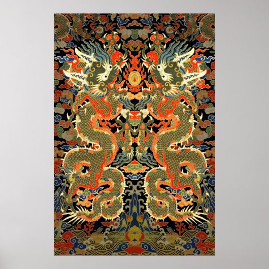 Chinesischer asiatischer Drache Farbige Kunst Poster (Vorne)