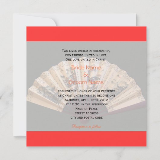 Chinesischer Bambus- und Seidenfan Christliche Hoc Einladung (Vorderseite)