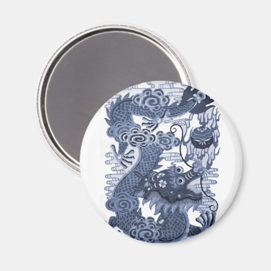 Chinesischer Blauer Drache - Kaiser Wasserdrache 2 Magnet (Vorderseite/Rückseite)