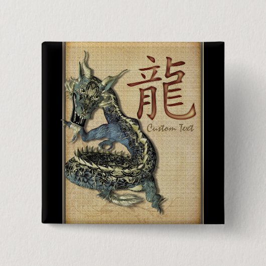 Chinesischer blauer Drache-personalisierter Knopf Button (Vorderseite)