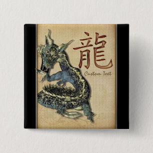 Chinesischer blauer Drache-personalisierter Knopf Button
