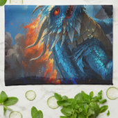 Chinesischer Blauer Drache und Vulkan Geschirrtuch (Gefaltet)