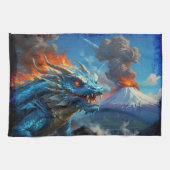 Chinesischer Blauer Drache und Vulkan Geschirrtuch (Horizontal)