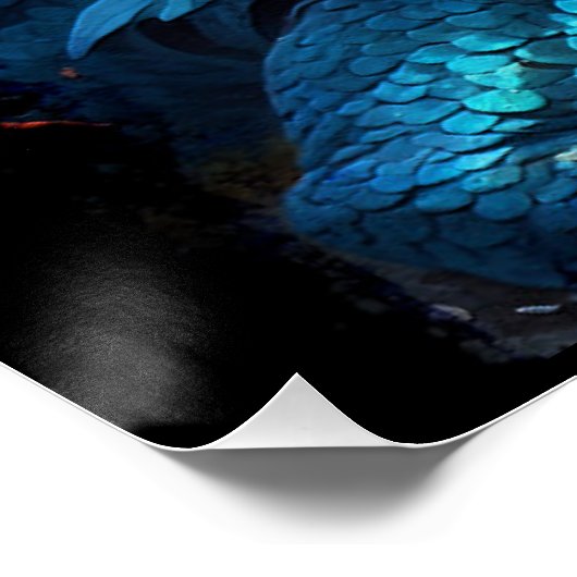 Chinesischer Blauer Drache und Vulkan Poster (Ecke)