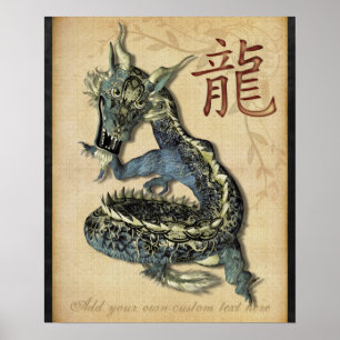 Chinesischer Blue Dragon Custom Print Poster