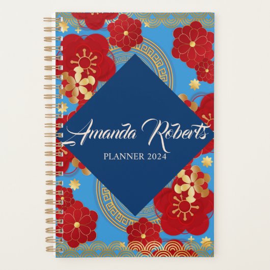 Chinesischer Blume-Planer für das neue Jahr 2024 Planer (Vorderseite)