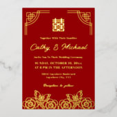 Chinesischer Blume-Schmetterling-Hochzeitspapier Folieneinladung (Vorderseite)