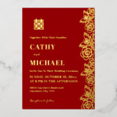 Chinesischer Blume-Schmetterling-Hochzeitspapier Folieneinladung (Vorderseite)