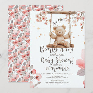 Chinesischer Blumenbär Baby Shower Mädchen Einladung