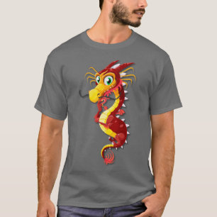 Chinesischer Cartoon-Drache in Rot und Gold T-Shirt