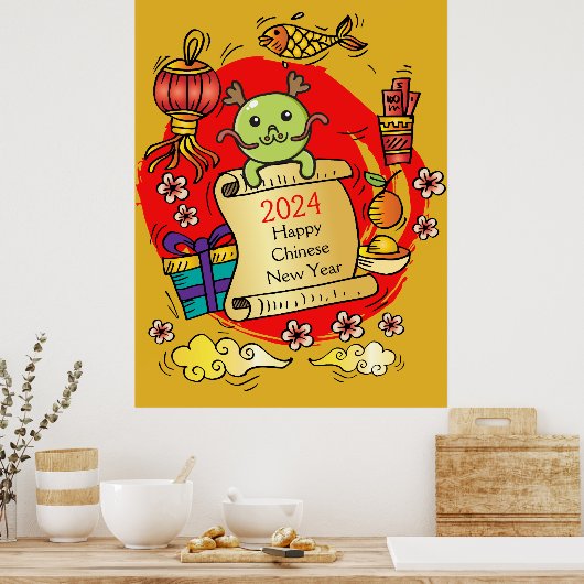 Chinesischer Cartoon für Neujahrsdrache Poster (Küche)