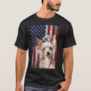 Chinesischer Crested Hund 4. Juli Amerikanische Fl T-Shirt