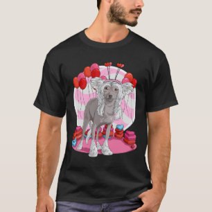 Chinesischer Crested Hund Herz Valentinstag Dekora T-Shirt