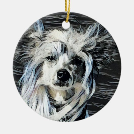 Chinesischer Crested Hund Keramik Ornament (Vorne)