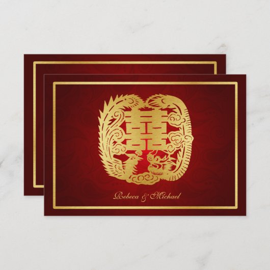 Chinesischer Doppelglückdrache / Phönix-UAWG RSVP Karte (Vorne/Hinten)