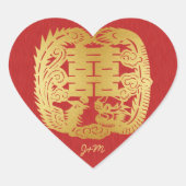 Chinesischer Doppelglücksdrache / Phönix Hochzeit Herz-Aufkleber (Vorderseite)