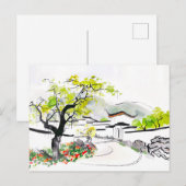 Chinesischer Dorfblick mit traditionellem Tempel Postkarte (Vorne/Hinten)