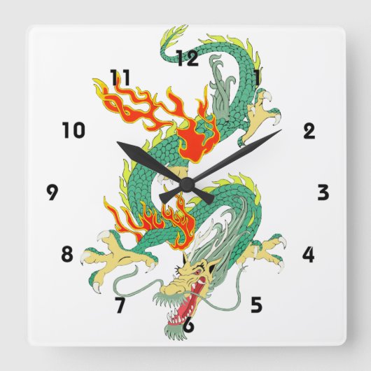 Chinesischer Drache Akrylenuhr Quadratische Wanduhr (Vorderseite)