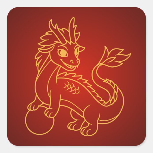 Chinesischer Drache auf Rot Quadratischer Aufkleber (Vorderseite)