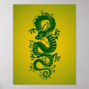 Chinesischer Drache aus dem grünen und gelben Stam Poster