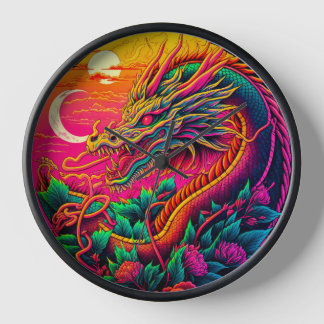 Chinesischer Drache farbenfroher Neondesign Uhr