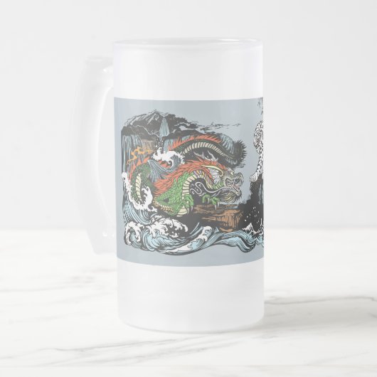 Chinesischer Drache gegen WhiteTiger Mattglas Bierglas (Vorderseite Links)