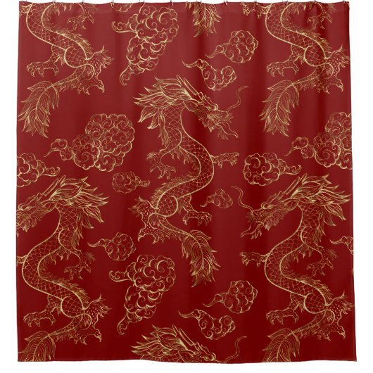 Chinesischer Drache Gold und Dunkelrot Duschvorhang (Vorderseite)