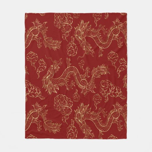 Chinesischer Drache Gold und Dunkelrot Fleecedecke (Vorderseite)