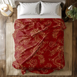 Chinesischer Drache Gold und Dunkelrot Fleecedecke