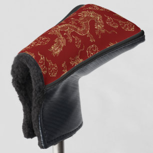 Chinesischer Drache Gold und Dunkelrot Golf Headcover