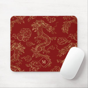 Chinesischer Drache Gold und Dunkelrot Mousepad