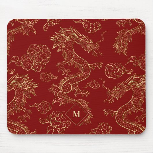 Chinesischer Drache Gold und Dunkelrot Mousepad (Vorne)