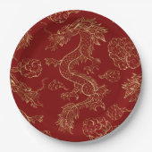 Chinesischer Drache Gold und Dunkelrot Pappteller (Vorderseite)