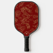 Chinesischer Drache Gold und Dunkelrot Pickleball Schläger (Vorderseite)