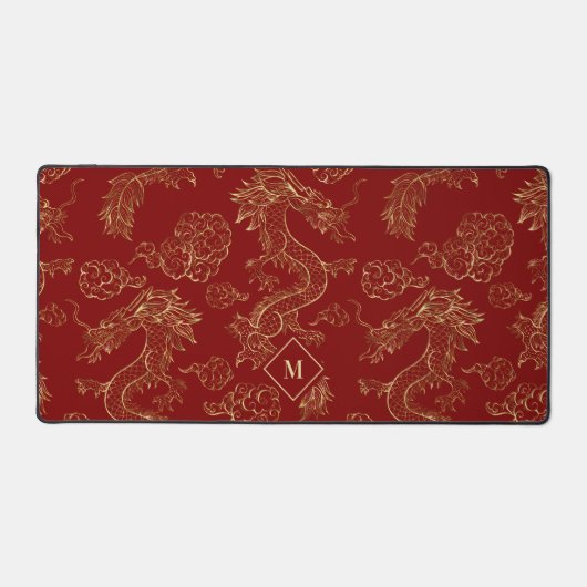 Chinesischer Drache Gold und Dunkelrot Schreibtischunterlage (Vorderseite)